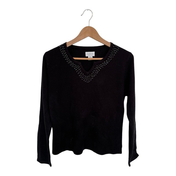 5/20$ Outline Black Sweater with Studded Neckline - Picture 1 of 5